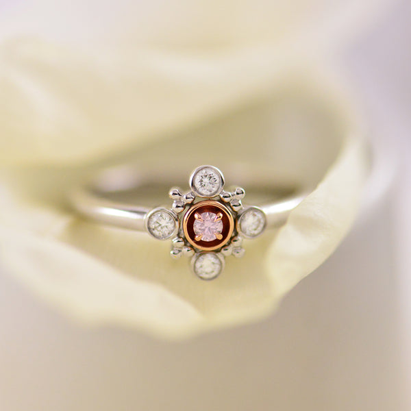 18ct Rose and White Gold Australian Pink Argyle Diamond and White Diamond Engagement Ring