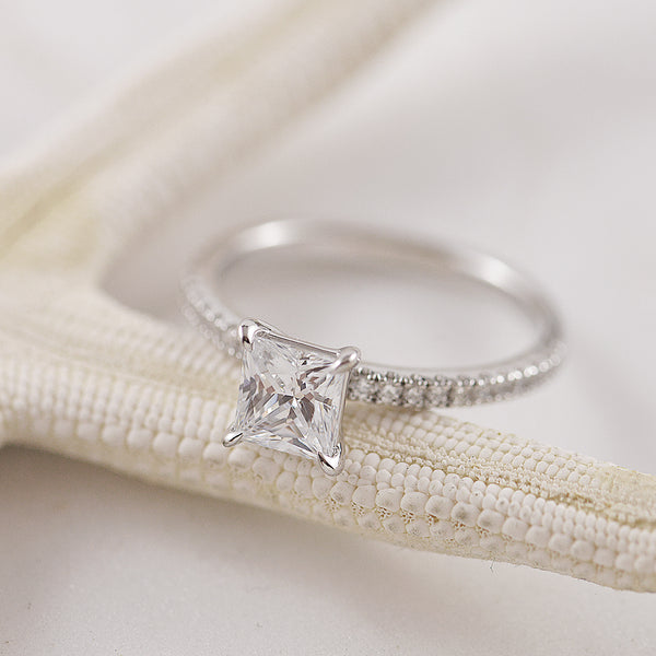 Custom Made 18ct Gold Princess Cut Diamond and Shoulder Diamonds Engagement Ring