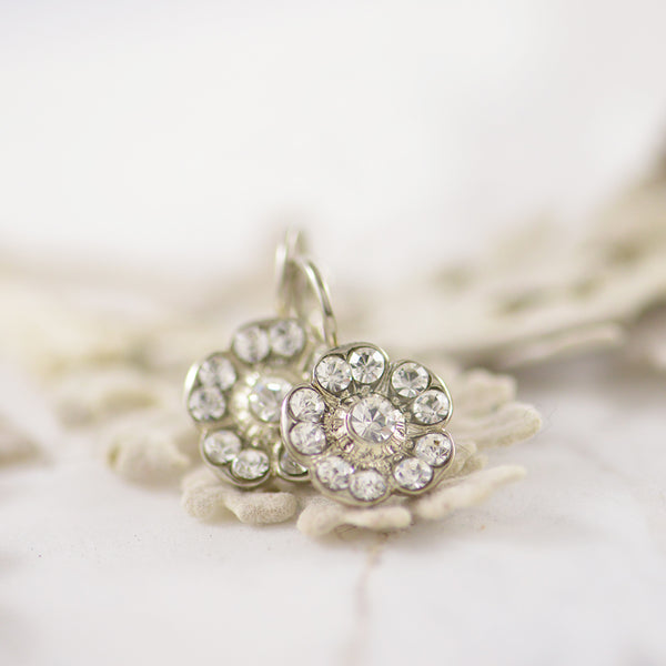 Mariana White Crystal Flower Earrings