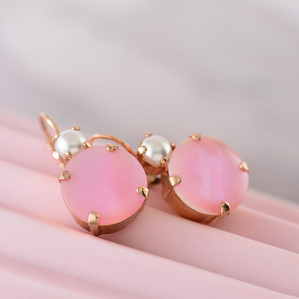 Mariana Pink Mother of Pearl and Pearl Hook Earrings