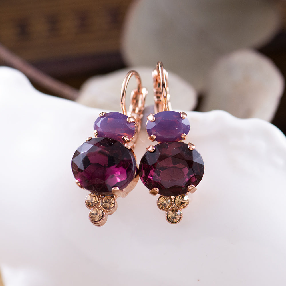 Jewellery Purple Color Stone Earrings Rose Gold Plated Deep Purple