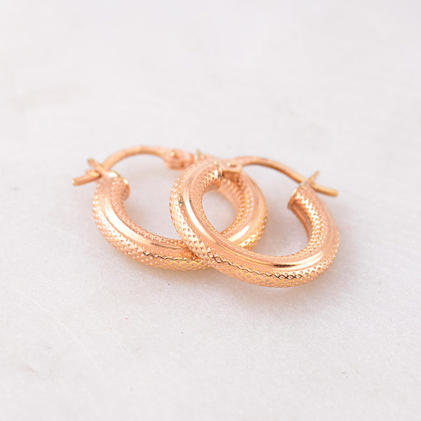 9ct Rose Gold Textured Small Hoops