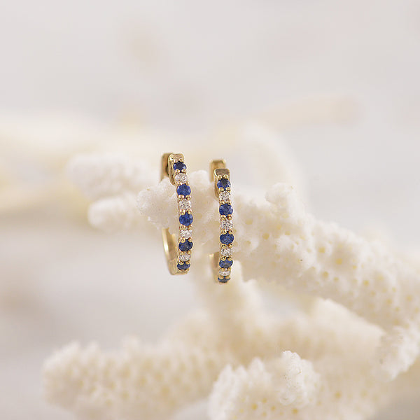 9ct Yellow Gold Sapphire and Diamond Huggie Earrings