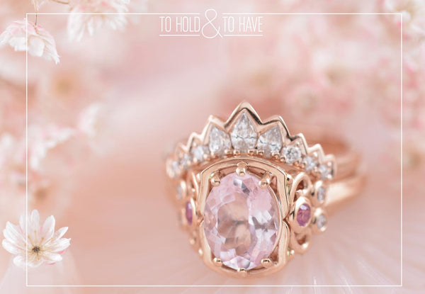 Morganite, Diamond, and Pink Sapphire Rose Gold, Filigree Ring