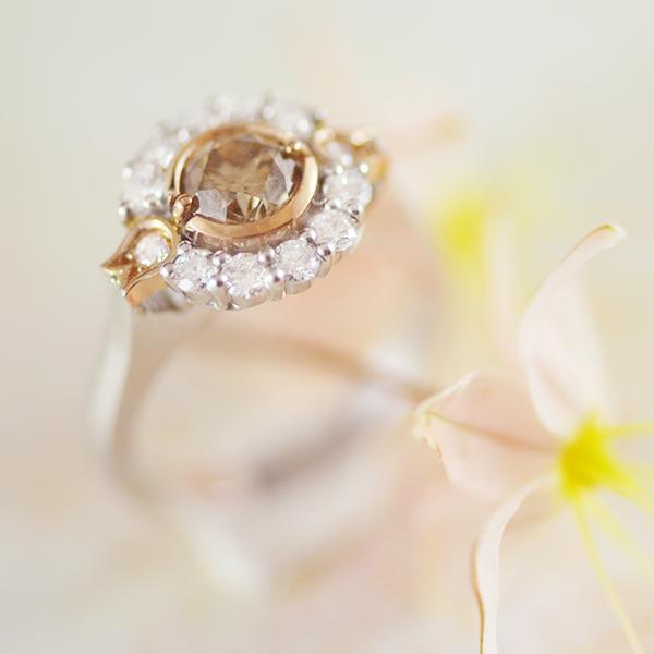 Champagne Diamond Ring in White and Yellow Gold