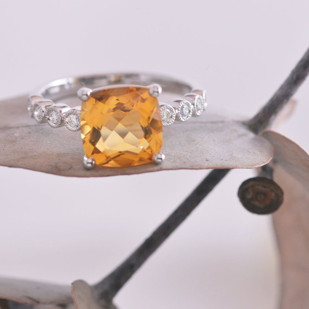 9k White Gold Citrine and Diamond Ring To Hold And To Have