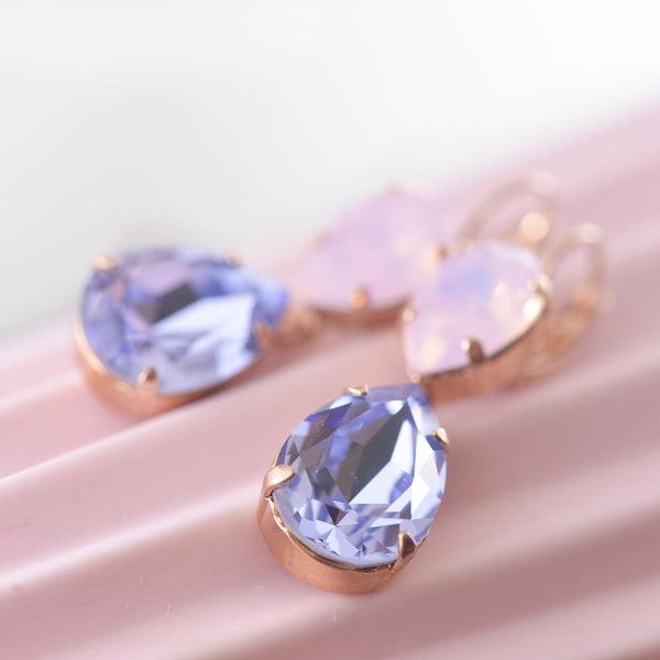 Mariana Pink and Purple Crystal Long Drop Earrings