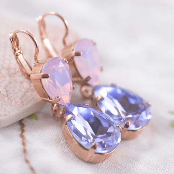 Mariana Pink and Purple Crystal Long Drop Earrings