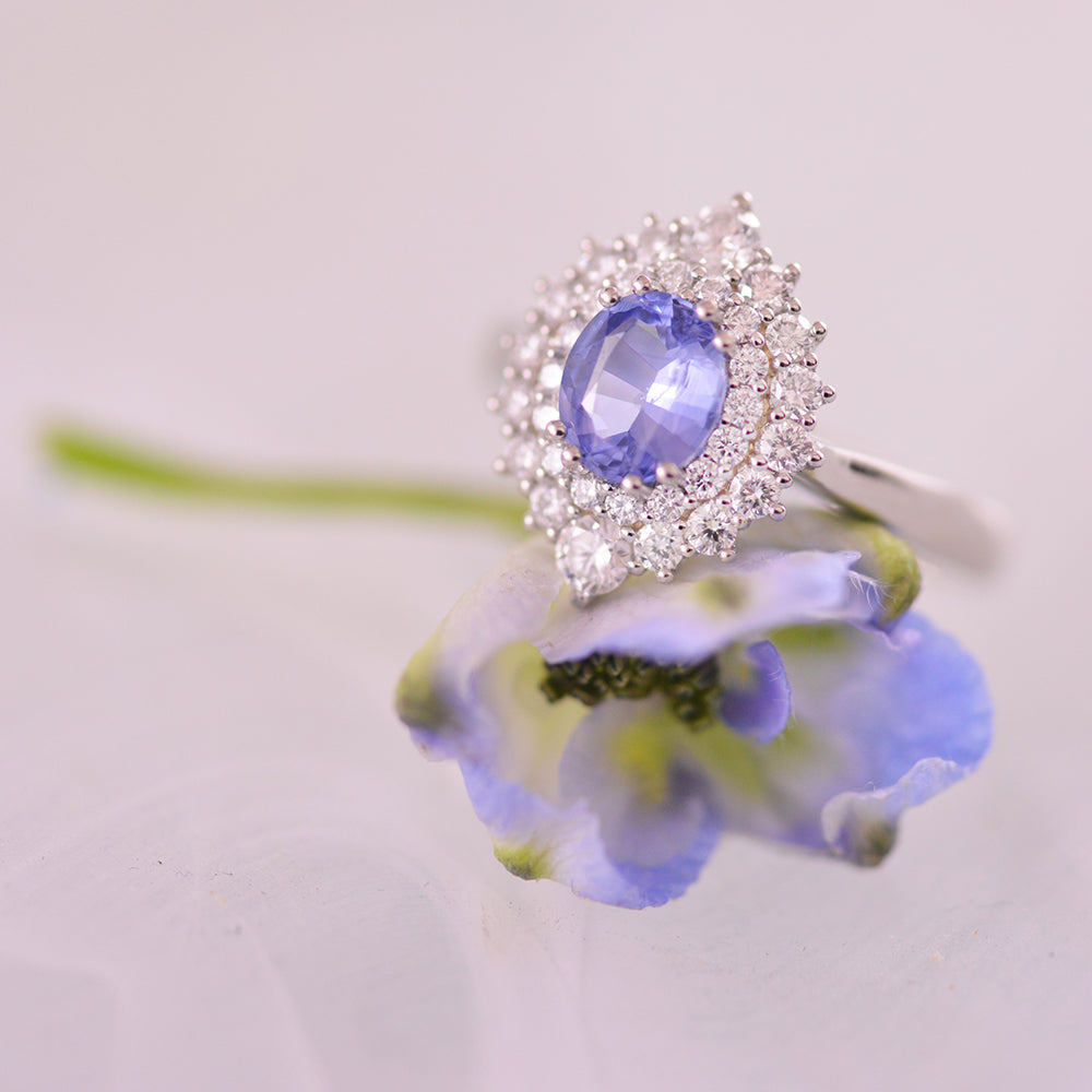 Sapphire and shop diamond halo ring