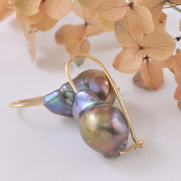 9ct Yellow Gold Blue Baroque Pearl Earrings