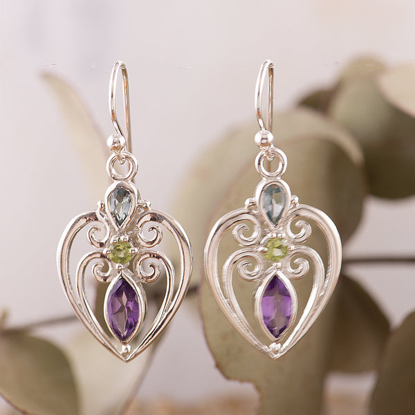 Multi stone Heart Earrings