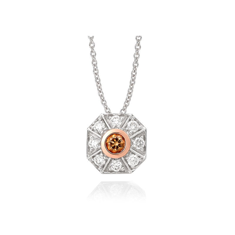 Australian Chocolate Diamond and White Diamond 9ct White and Rose Gold Octagon Pendant Pendant