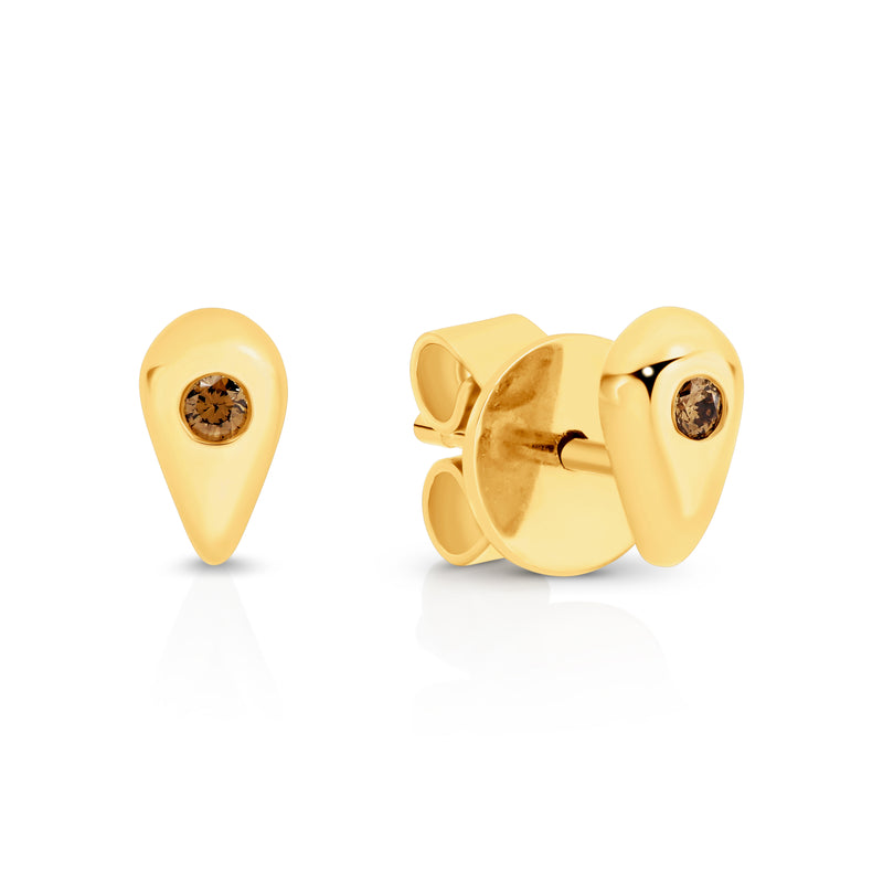 Australian Argyle Chocolate Diamond Mini Droplet 9ct Yellow Gold Studs