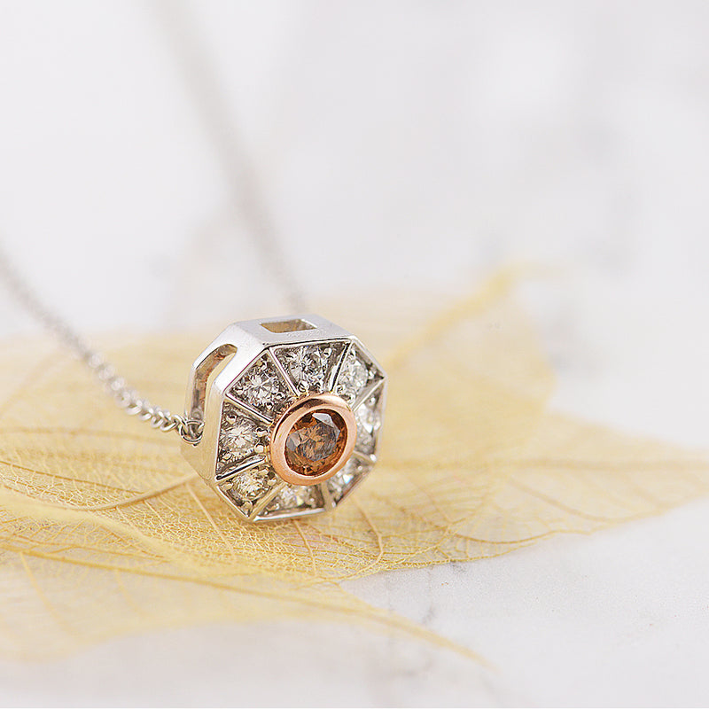 Australian Chocolate Diamond and White Diamond 9ct White and Rose Gold Octagon Pendant Pendant
