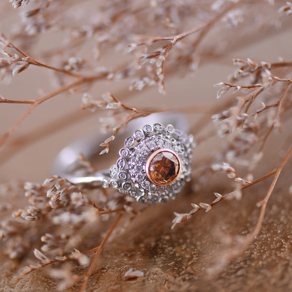 Australian Chocolate Diamond Ring with a Snowflake Design set in 9k White & Rose Gold