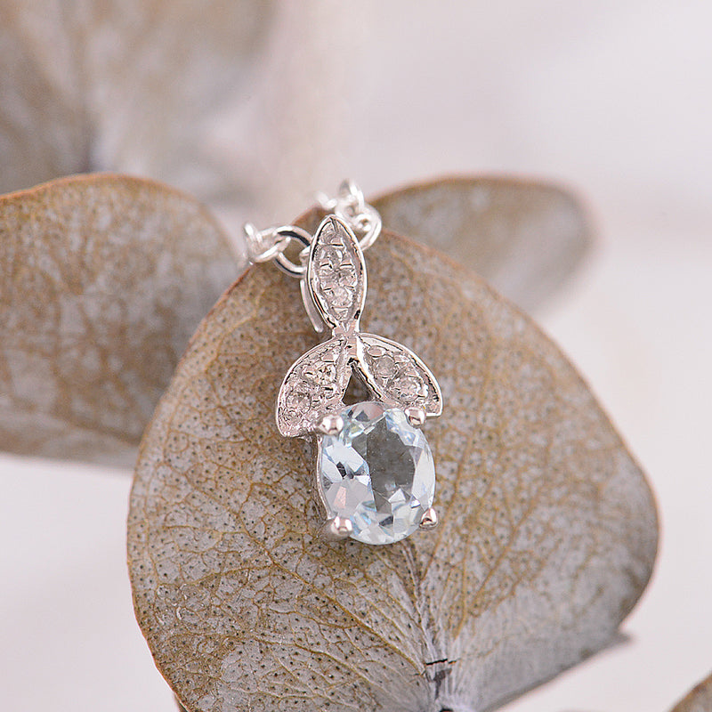 9ct White Gold Aquamarine and Diamond Pendant