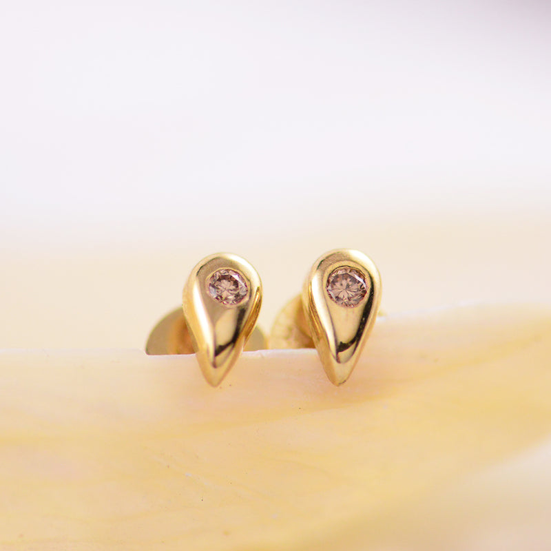 Australian Argyle Chocolate Diamond Mini Droplet 9ct Yellow Gold Studs