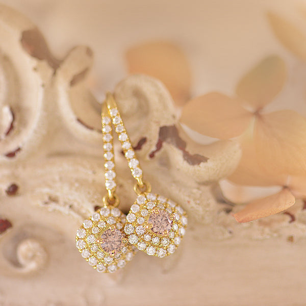 Australian Chocolate and White Diamond Halo Drop Earrings
