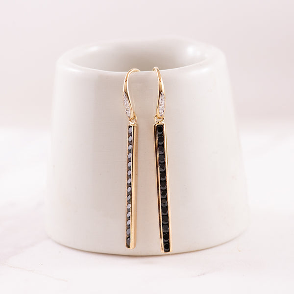 9ct Yellow Gold Diamond and Onyx Drop Hook Earrings