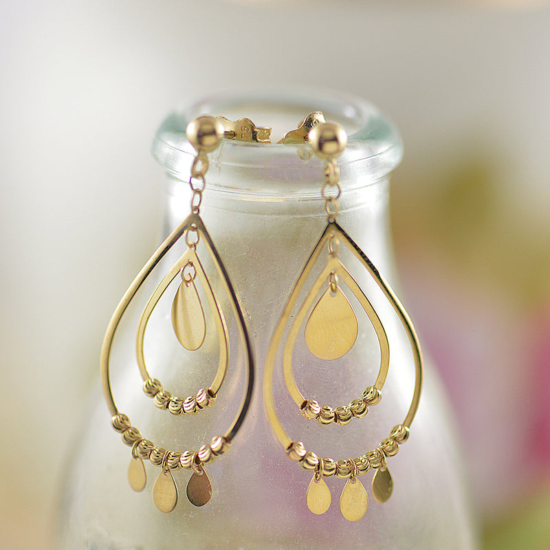 9ct Yellow Gold Layered Tear Drop Stud Earrings