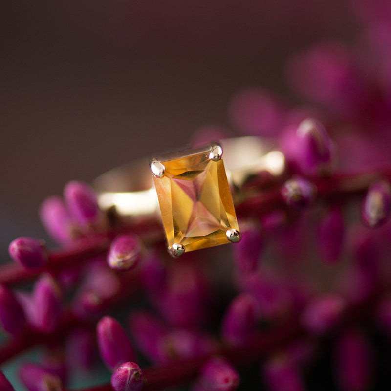 Emerald Cut Citrine Gemstone Ring