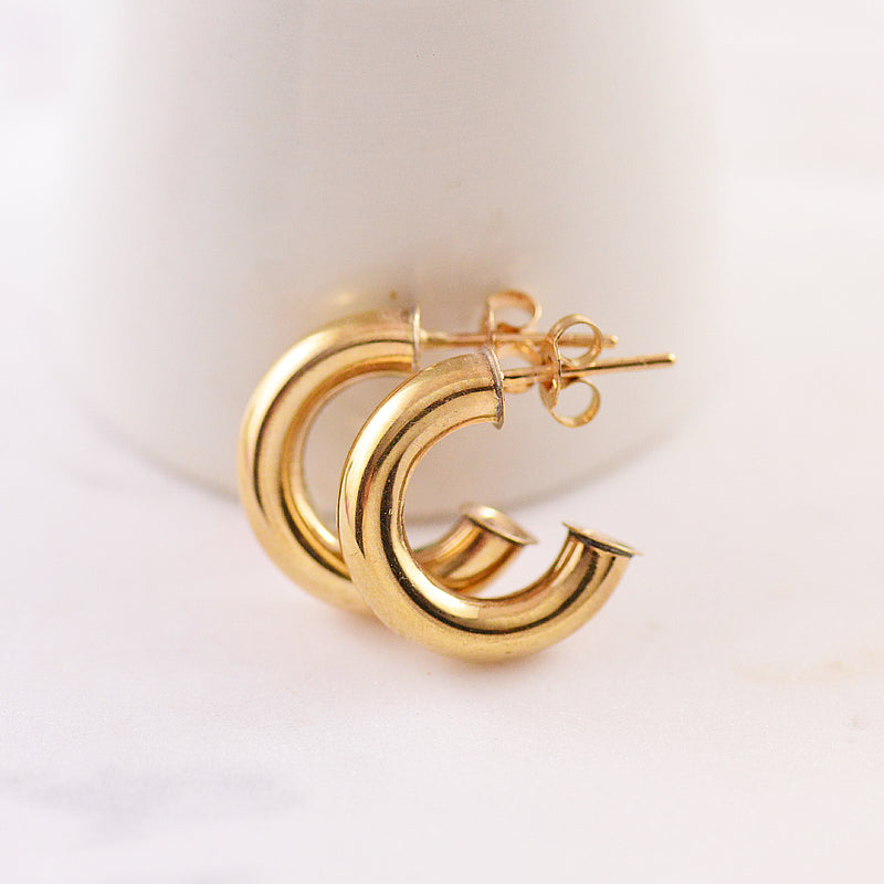 9ct Yellow Gold Plain Half Hoop Tube Stud Earrings