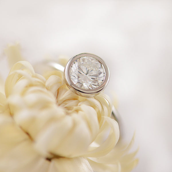 Custom Made 18ct Gold Round Bezel Set Solitaire Diamond Engagement Ring