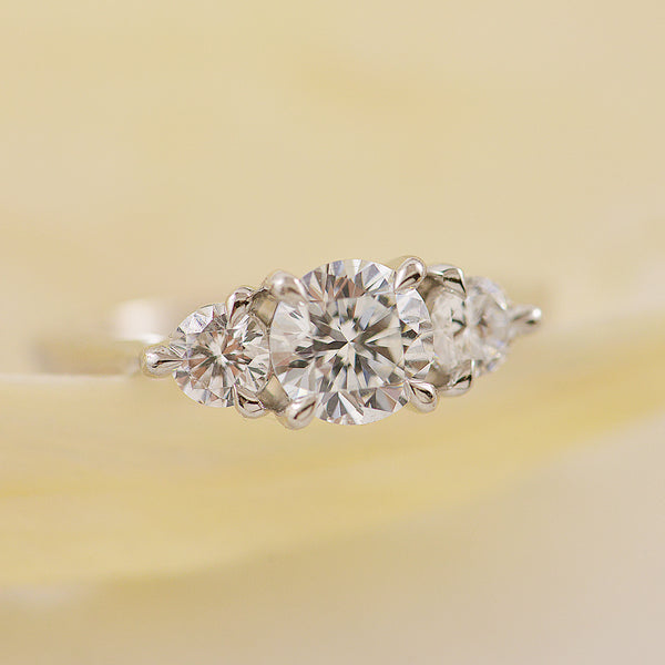 Custom Made 18ct Gold Diamond Trilogy Engagement Ring with Round Central Diamond and Round Side Diamonds