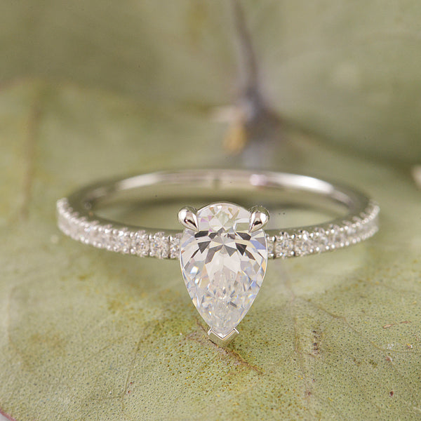 Custom Made 18ct Gold Pear Cut Diamond with Diamond Shoulders