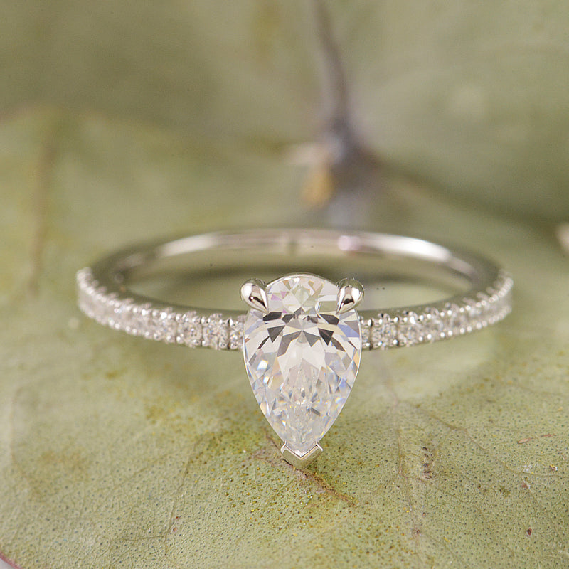 Custom Made 18ct Gold Pear Cut Diamond with Diamond Shoulders Engagement Ring