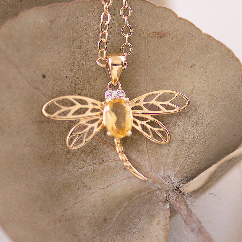 Citrine & Diamond Dragonfly Pendant