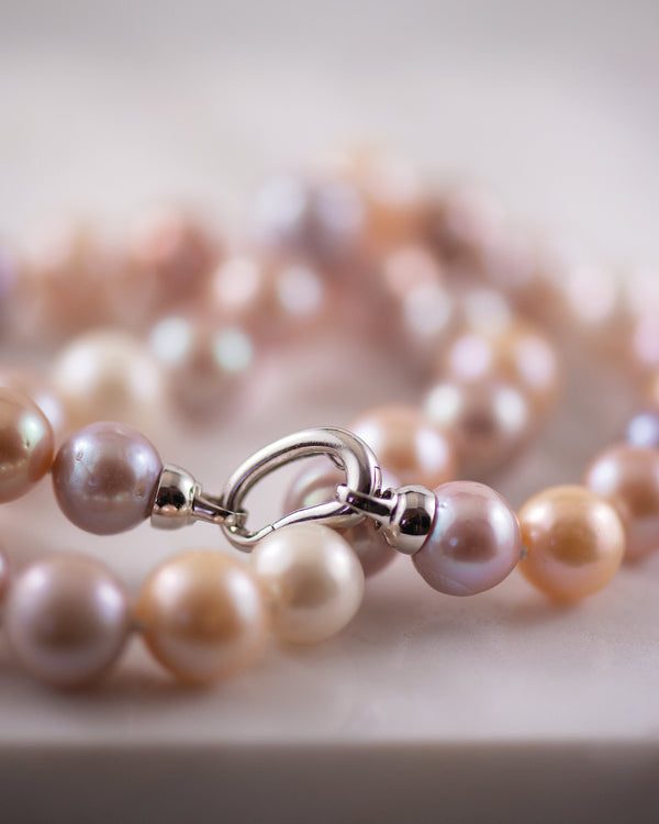 Edison Multi coloured Pearl stand with Silver open Pebble clasp