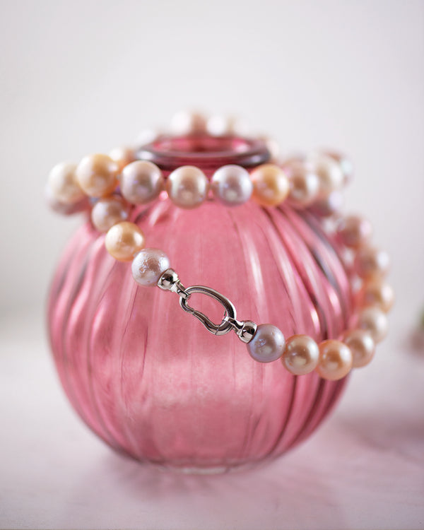Edison Multi coloured Pearl stand with Silver open Pebble clasp