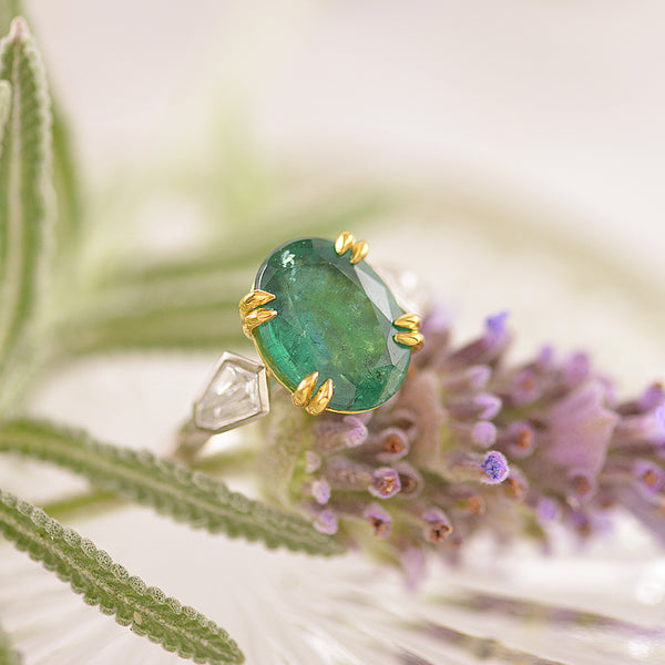 Platinum Emerald and Diamond Ring