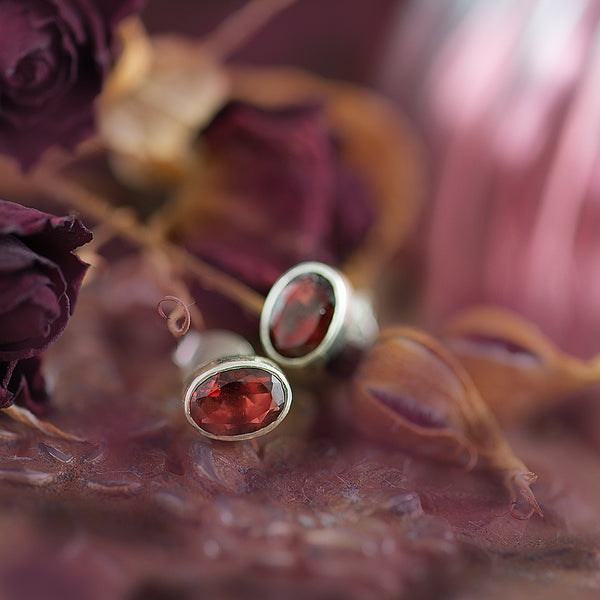 Sterling Silver Garnet Studs
