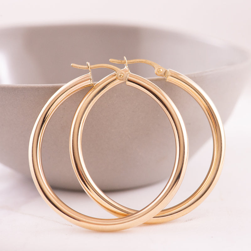 9ct Yellow Gold Italian Plain Hoops 30mm