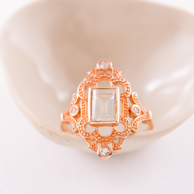 9ct Rose Gold Green Amethyst Ring