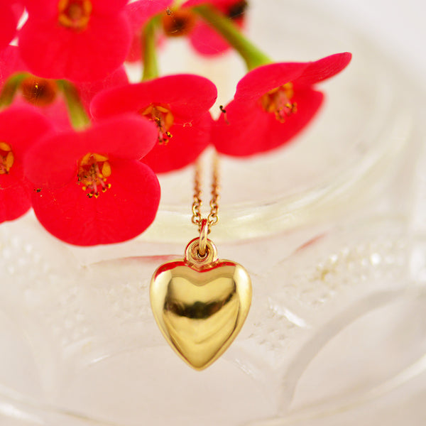 9ct Yellow Gold Puffed Heart Pendant Charm