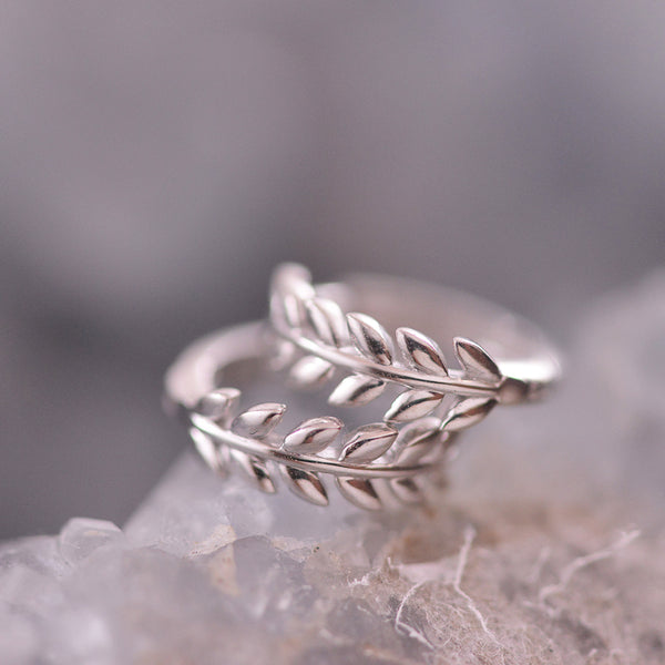 9ct White Gold Fancy Leaf Huggies