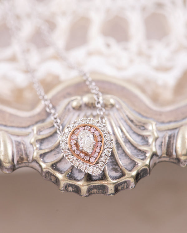 9k Rose and White Gold Diamond Pear Shaped Pendant