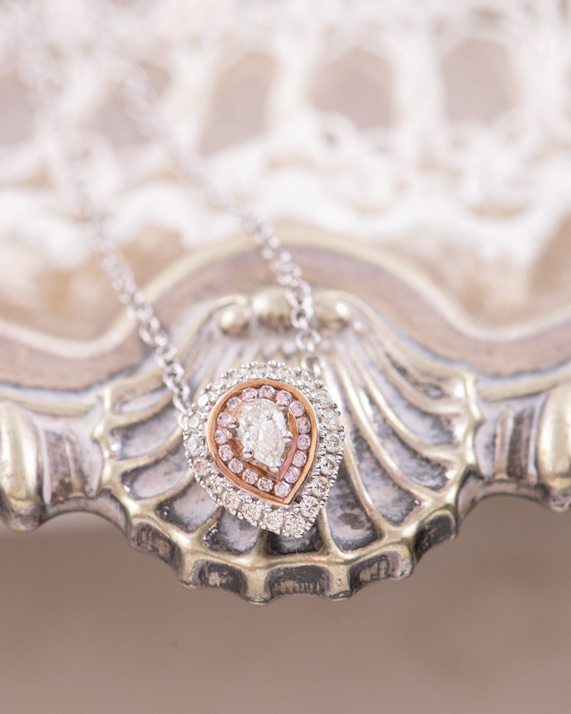 9k Rose and White Gold Diamond Pear Shaped Pendant