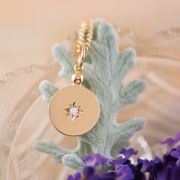 Gold Disc with Star Set Diamond