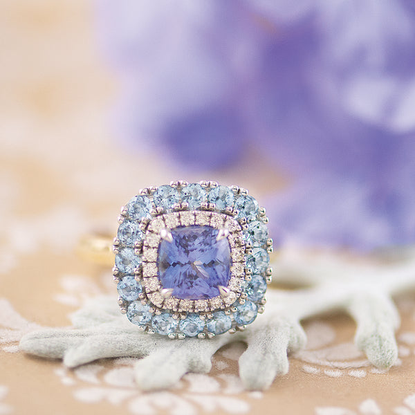Tanzanite, Aquamarine and Diamond Ring