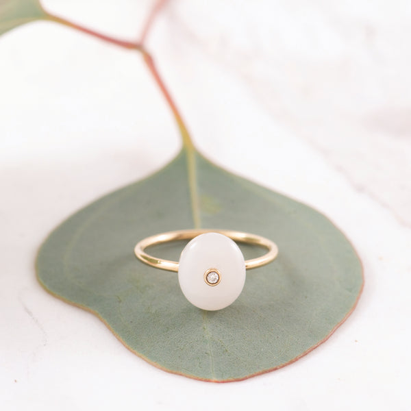 Oval White Onyx & Diamond Ring