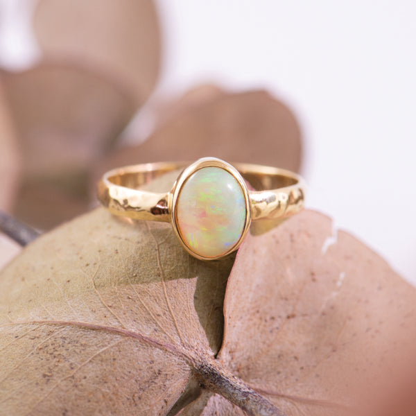 Oval Opal Ring with Textured Band
