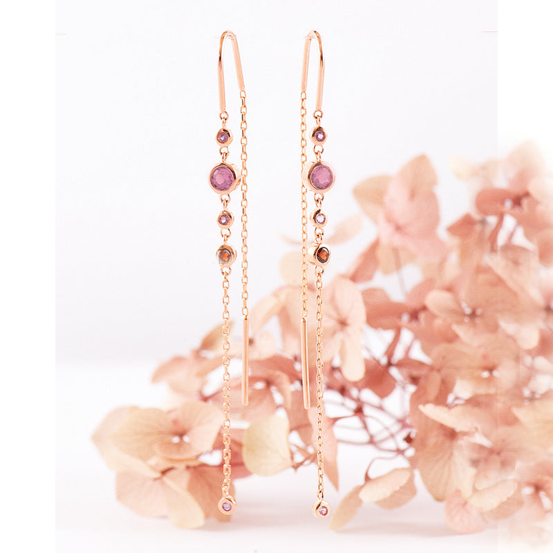 Pink Amethyst & Garnet Rose Gold Thread Earrings – To Hold And To Have