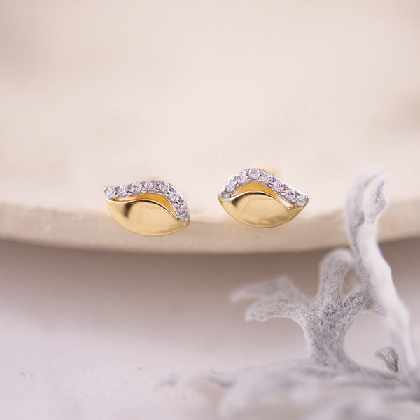 Leaf Style Stud Earrings with CZ Detailing