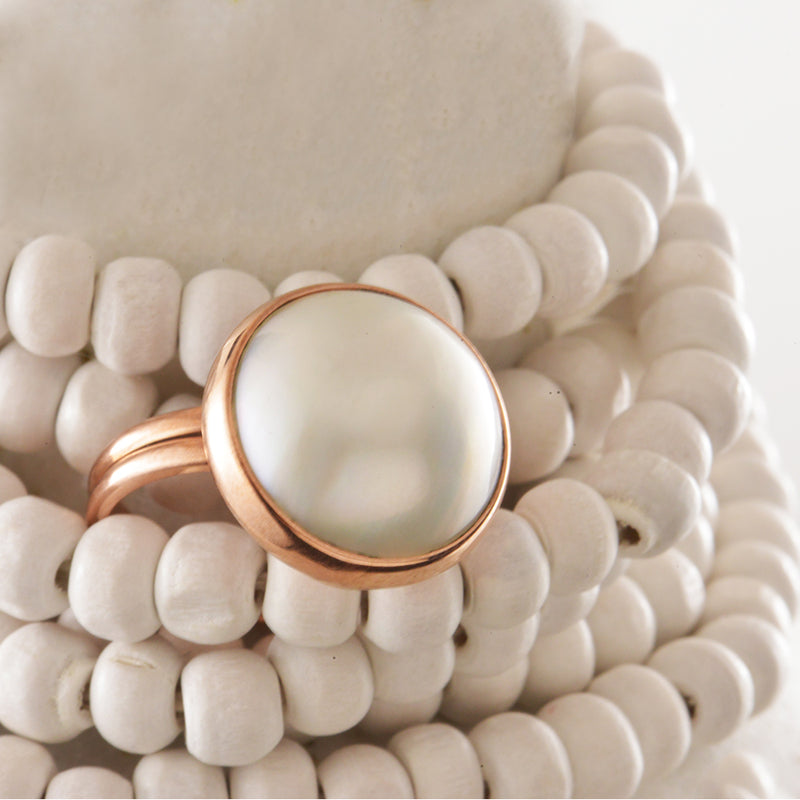 9ct Rose Gold Large Round Mabe Pearl Ring