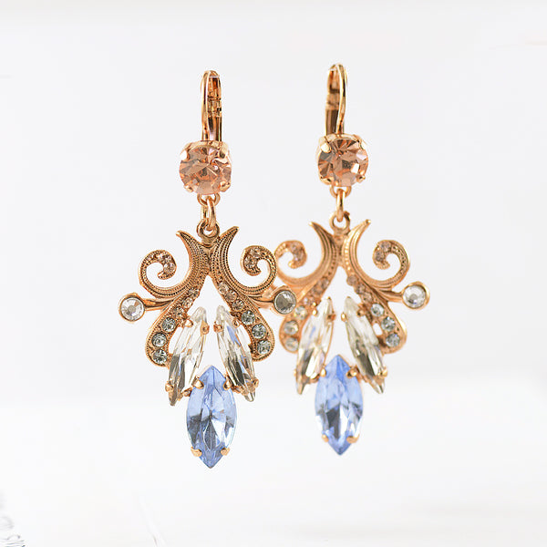 Mariana Rose Gold Look Blue and White Marquise Crystal Drop Earrings