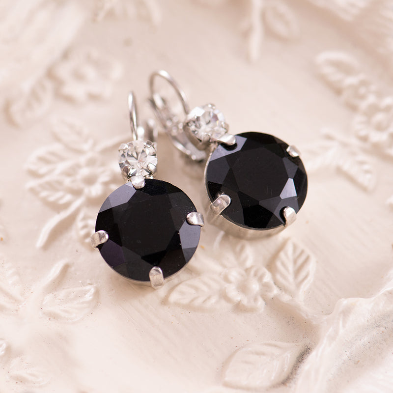 Silver Plated Black and Clear Austrian Crystal earrings